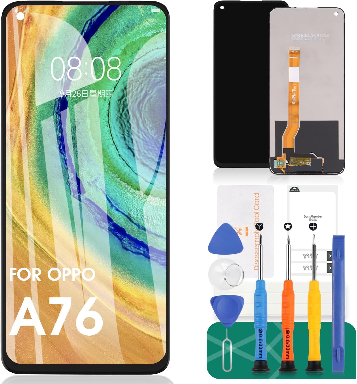 For Oppo A76 Screen Replacement for Oppo A76 LCD Display for Oppo A76 Touch Screen Digitizer Assembly CPH2375 Repair Parts Kits (Black)