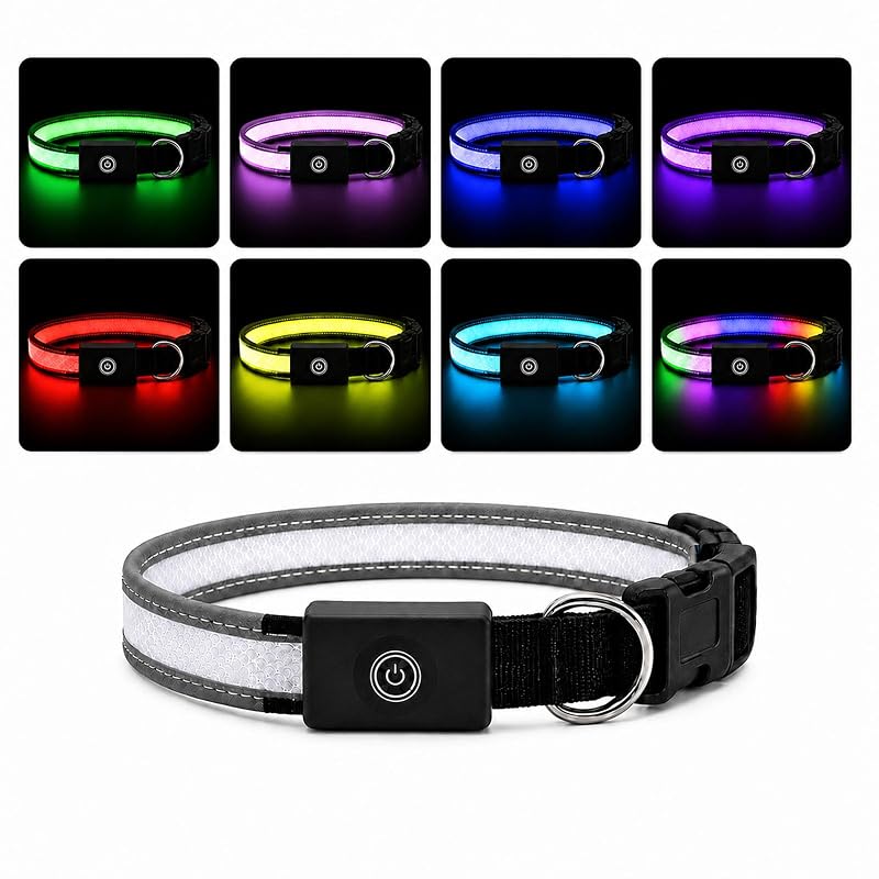Coleira LED para Cães Recarregável USB-C, 15 Modos RGB, BevinMugford, Grey, Tamanho Grande