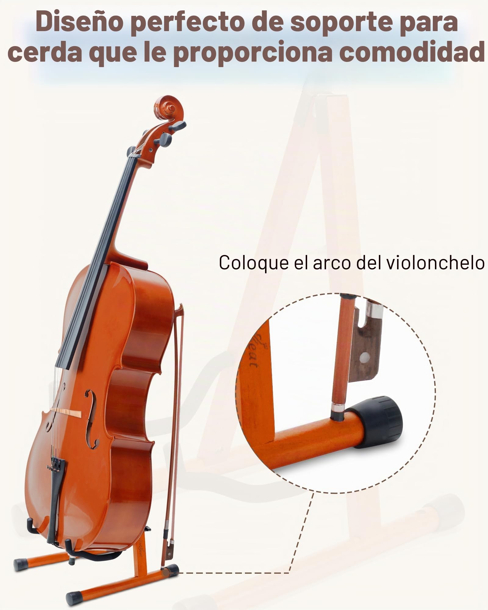 Soporte para violonchelo con marco en A con espuma acolchada, soporte de madera hecho a mano con agujero para arco para exhibición de violonchelo, soporte de madera de caoba para violonchelo
