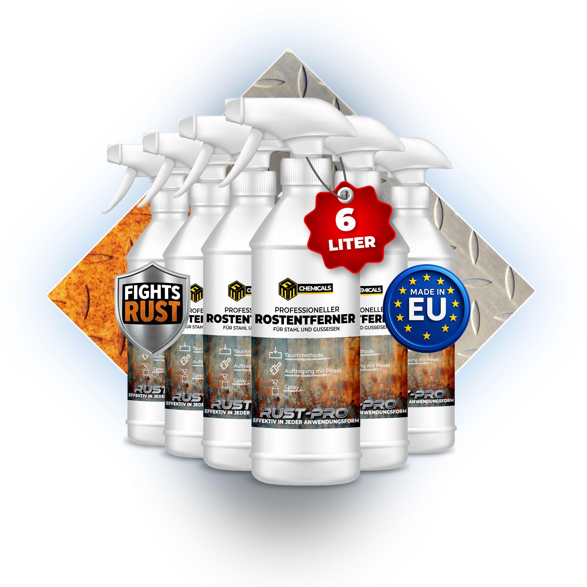 Rostumwandler & Rostentferner Spray 6 x 1L – Für Metall, Stahl & Gusseisen – Rostschutz & Korrosionsschutz mit Phosphat – Auto, Boot, Schiff, Fahrradkette, Werkzeug