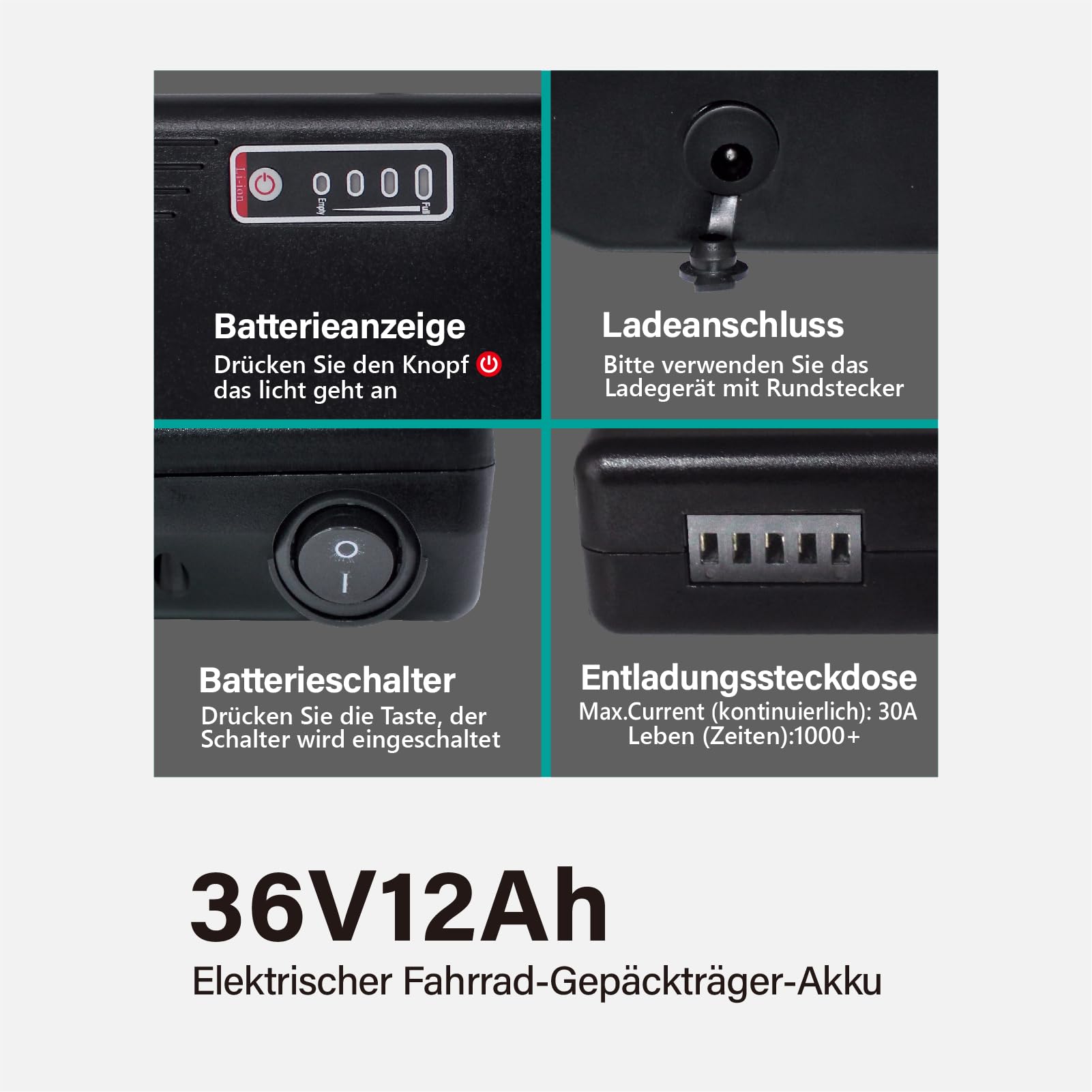 Akumulator do roweru elektrycznego, 36 V, 12 Ah, akumulator litowy, nadaje się do systemu napędowego Bafang lub Ansmann (36 V, 12 Ah)
