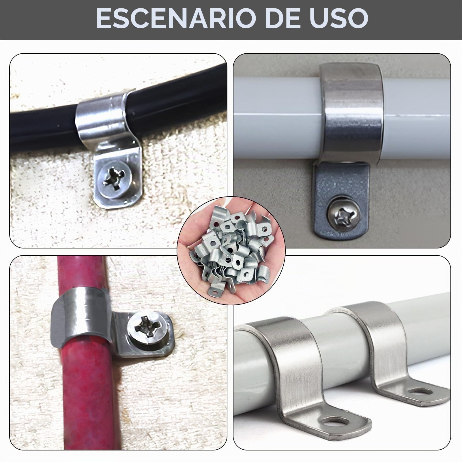 50 Piezas Abrazadera para Tubos en U 4mm-6mm, Cable Clips de Acero Inoxidable, Grapas Sujeta Cables para Sistema de Fijación Cables y Tubos Pared