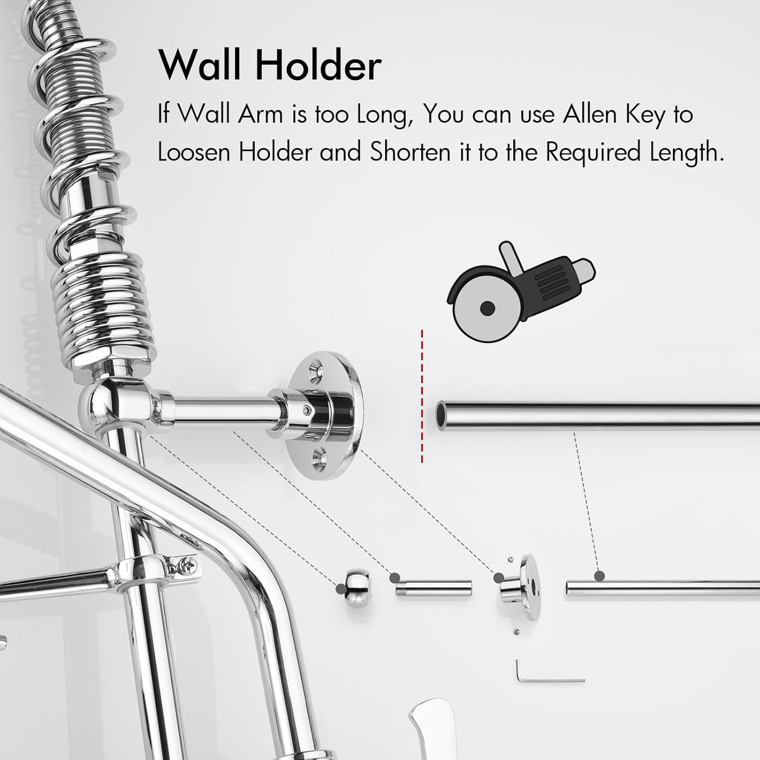 BAGNOLUX Commercial Sink Faucet, 8" Center Wall Mount Base with Pull Out Spray 9.6" Add-on Swing Spout 25" Height, Double Handle Pre Rinse Sprayer Commercial Rv Kitchen Faucet with Ceramic Valve - Image 4