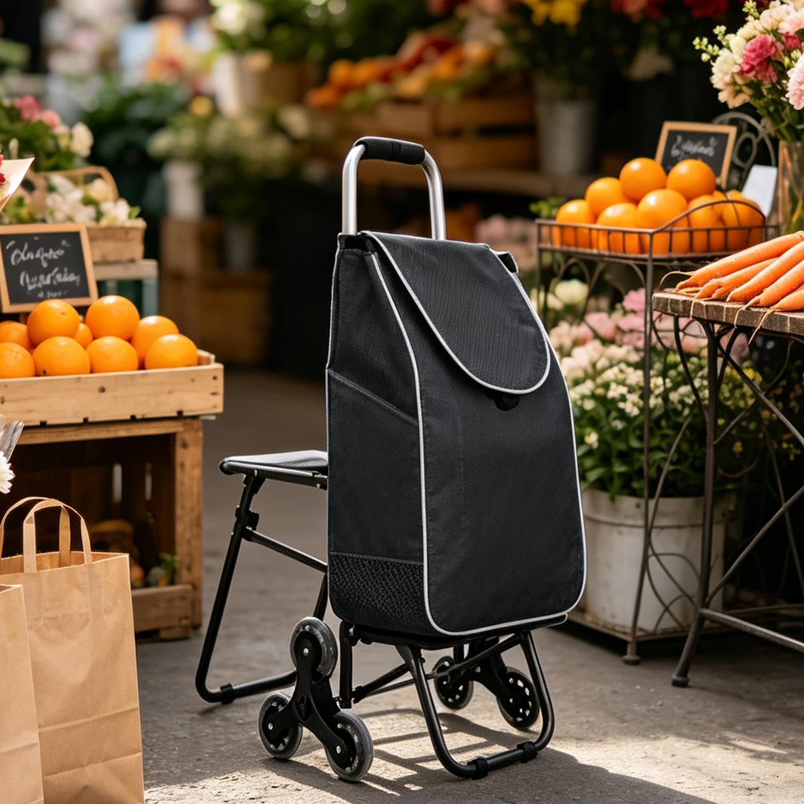 Carrello Saliscale Carrello Pieghevole a 3 Ruote Impermeabile Portatile | Carrello Pieghevole Per La Spesa Per Anziani Scale Appartamento Mercato Lavanderia Casa Auto Trasporto