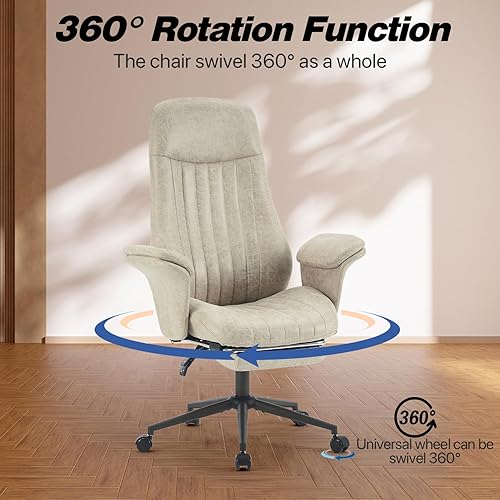 Miniatura 4 de Silla de escritorio para oficina en casa con asiento ancho, soporte lumbar medio con brazos, silla de computadora ergonómica con brazos, silla