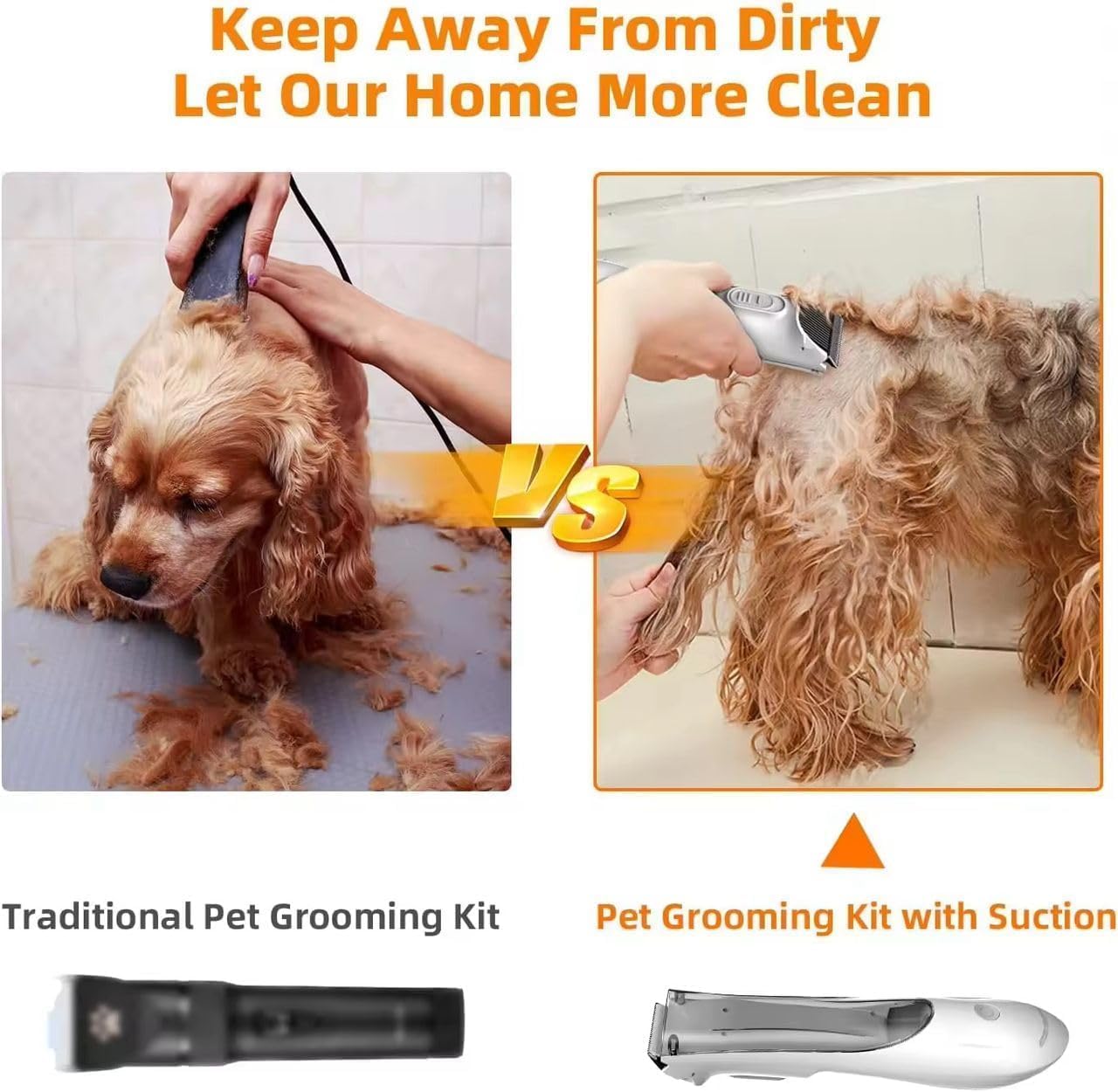 2-in-1 Grooming Clipper with Vacuum | 60-Min Battery & LED Indicator, USB Rechargeable, Low-Noise Motor, Safe Ceramic Blade for Dogs & Cats Hair Trimmer Shaver with Comb Shedding (Hair Trim)