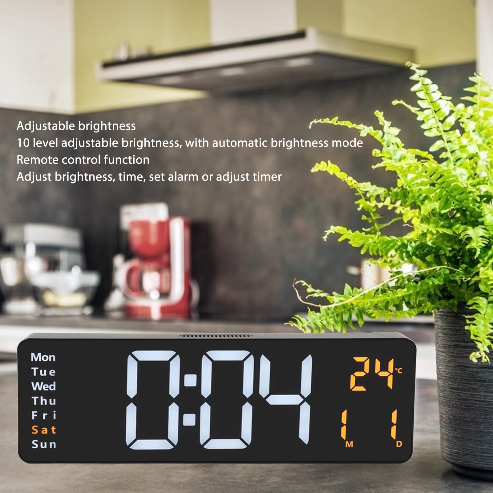 Ejoyous Orologio Digitale da Parete ABS LED Ampio Display 39 X 13 X 3,2 Cm con Telecomando 10 Livelli di luminosità Data Temperatura Timer Allarme per Palestra Ufficio Negozio Garage