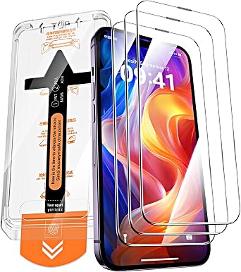 3 Pack Screen Protector for iPhone 14 Pro 6.1 Inch, Auto Dust Removal, 9H Hardness, Anti-Fingerprint, HD Clear Tempered Glas with Auto Alignment Kit