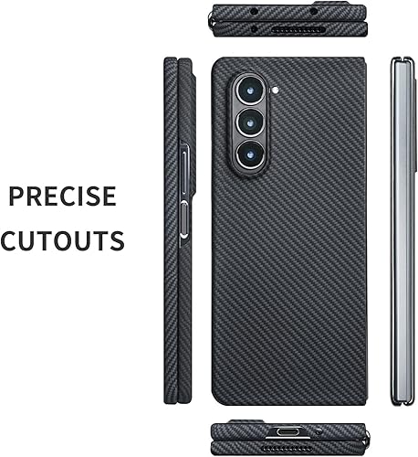 Miniatura 6 de Funda de fibra de aramida para Samsung Galaxy Z Fold 5 compatible con MagSafe, color negro 600D con textura de fibra de carbono, cubierta protectora