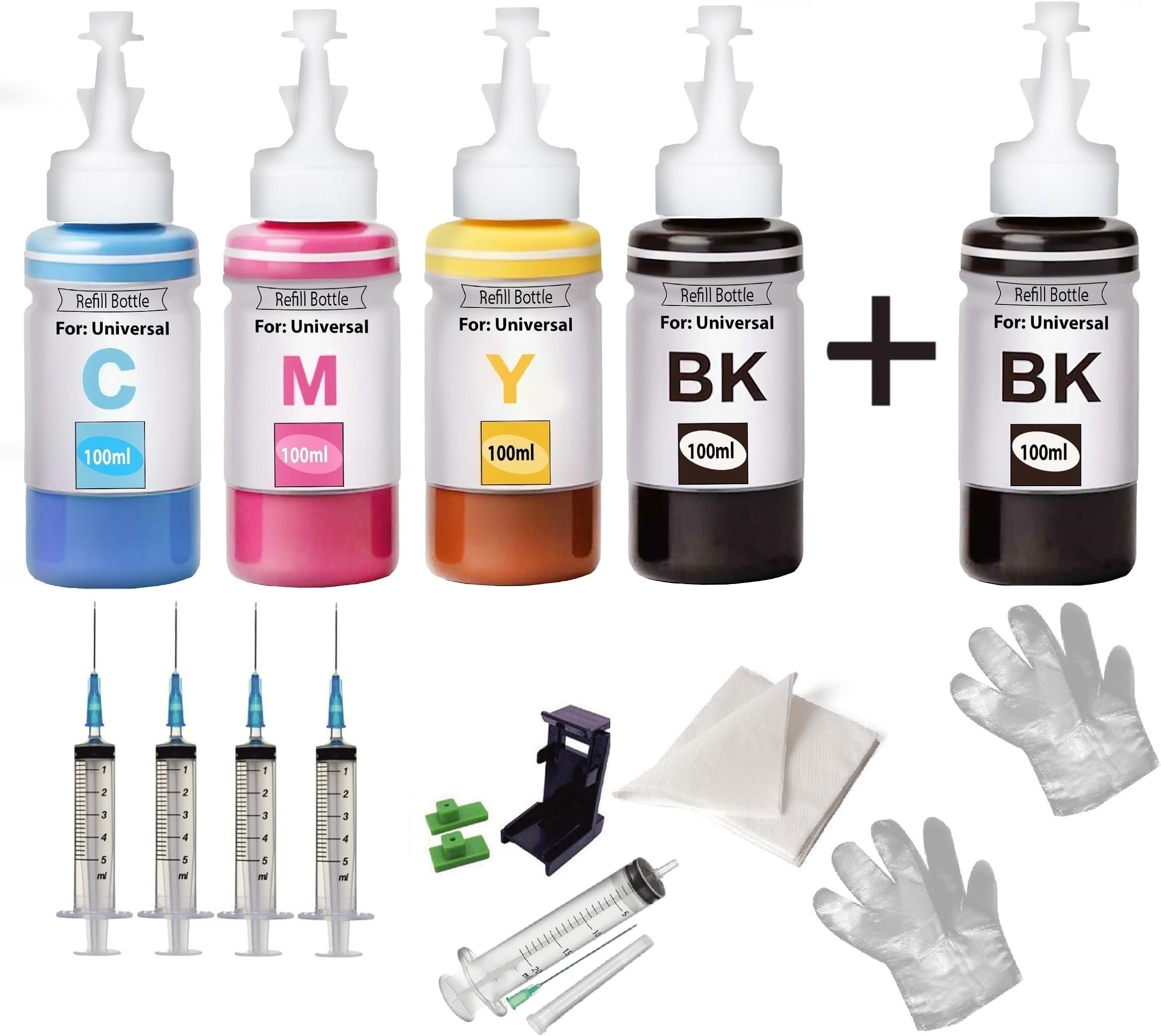 CANOFF Refill Ink Suction Tool Kit for H.p. DeskJet 2723 All in One Wireless Inkjet Printer for H.p. 805 Ink Cartridge 100 ML Each Bottle Multi Color with Syringes (CMYKK Refill Ink Full Set+1)