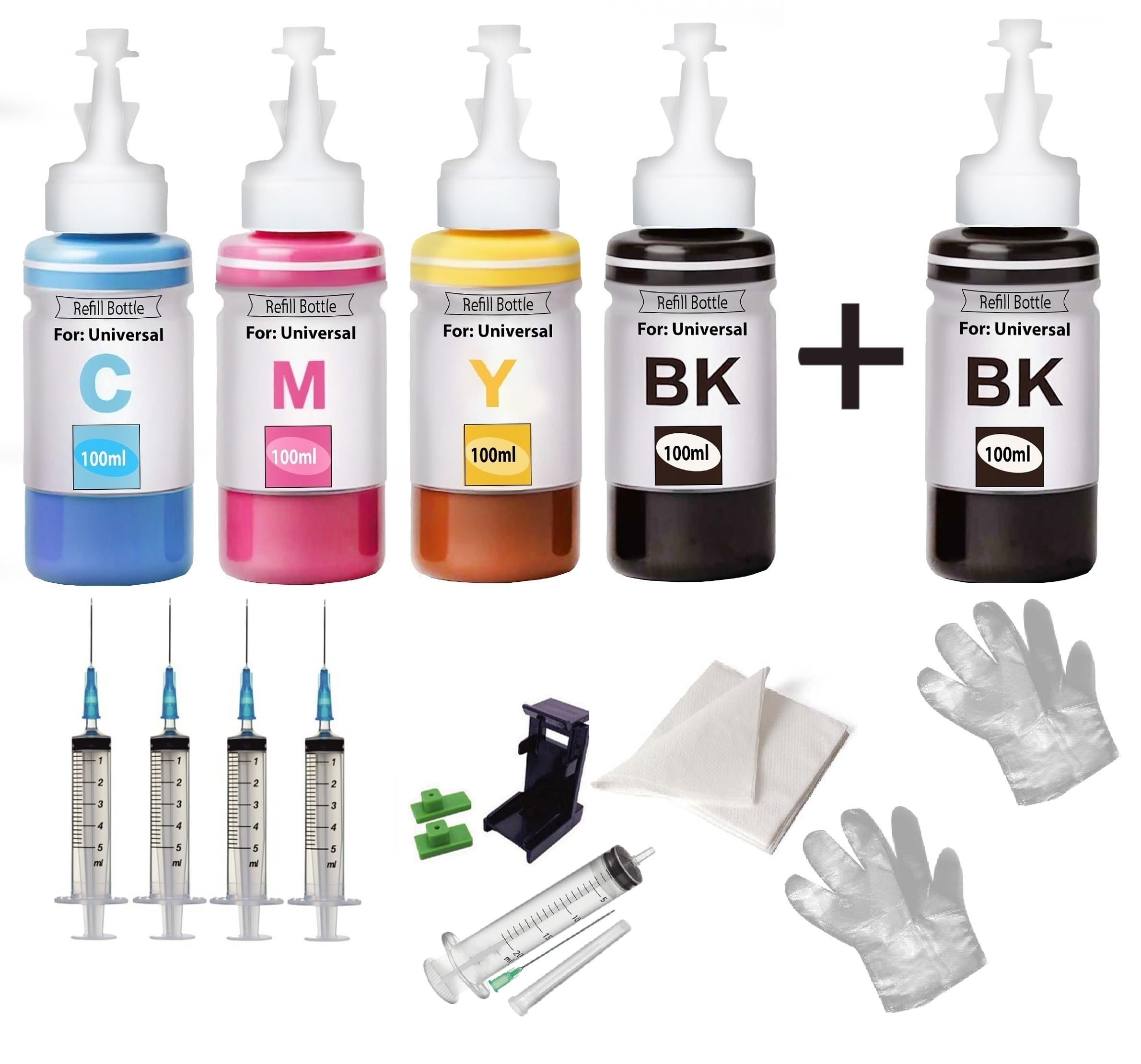 CANOFF Refill Ink Suction Tool Kit for H.p. DeskJet 2723 All in One Wireless Inkjet Printer for H.p. 805 Ink Cartridge 100 ML Each Bottle Multi Color with Syringes (CMYKK Refill Ink Full Set+1)