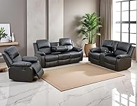 Vista 1 de Juego de sofá reclinable manual de cuero, juego de sofá reclinable negro, juego de muebles de sala de estar, sofá biplaza reclinable