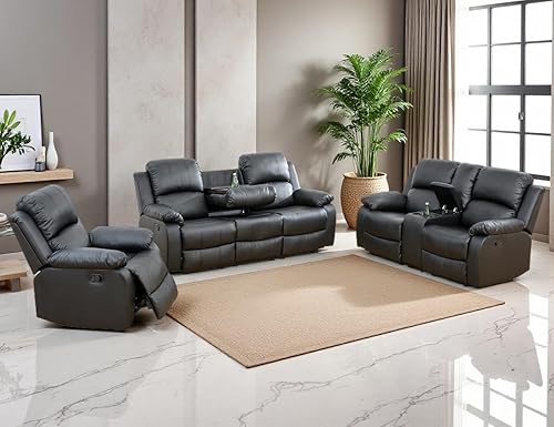 Juego de sofá reclinable manual de cuero, juego de sofá reclinable negro, juego de muebles de sala de estar, sofá biplaza reclinable con disponible en Yaxa Costa Rica