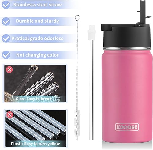 Miniatura 6 de Koodee - Botella de agua de acero inoxidable con tapa para popote, termo de boca ancha de 32 oz con doble pared, aislada al vacío, para deportes,