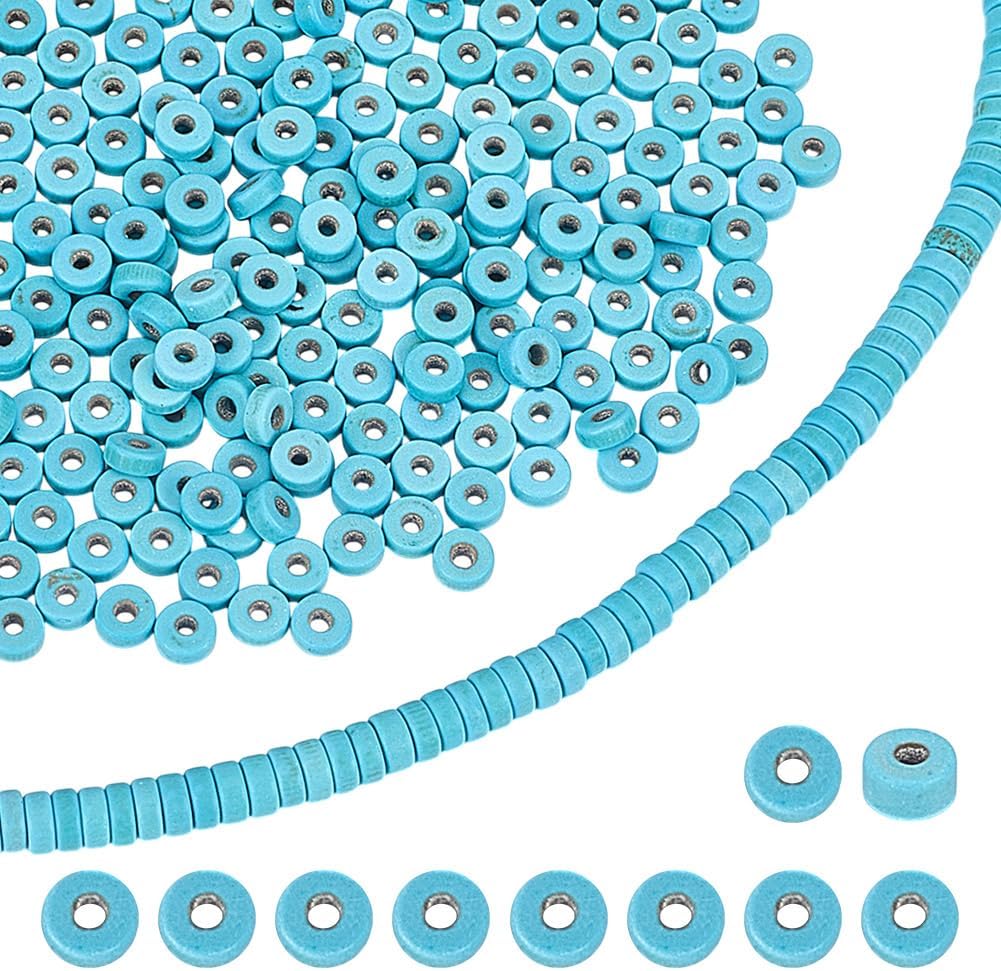 537Pcs Turquoise Spacer Stone Flat Round Gemstone Beads 4x2mm Natural Blue Turquoise Spacer Beads Heishi Disc Stone Bead for Bracelets Jewelry Making Hole:1mm