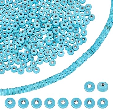 537Pcs Turquoise Spacer Stone Flat Round Gemstone Beads 4x2mm Natural Blue Turquoise Spacer Beads Heishi Disc Stone Bead for Bracelets Jewelry Making Hole1mm