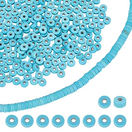 HOBBIESAY 537Pcs Turquoise Spacer Stone Flat Round Gemstone Beads 4x2mm Natural Blue Turquoise Spacer Beads Heishi Disc Stone Bead for Bracelets Jewelry Making Hole:1mm