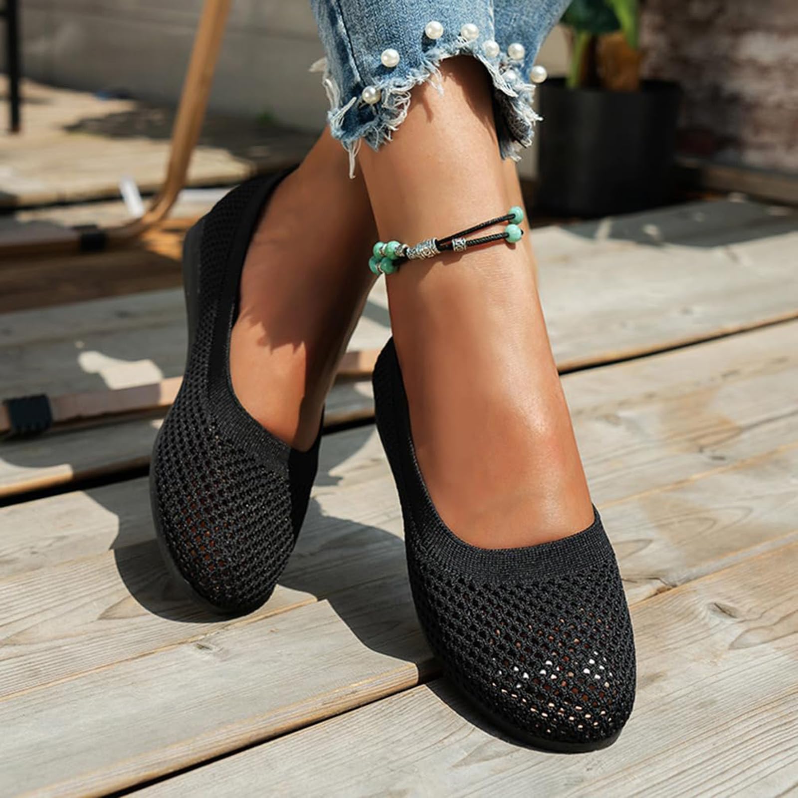 Sunnyuk Ballerinas Damen Bequem Strick Barfuss Ballerina Schuhe Gymnastikschuhe Runde Zehe Tanzschuhe Flach Sommerschuhe Sommer Slip On Balerinaschuhe Damenschuhe 36-43