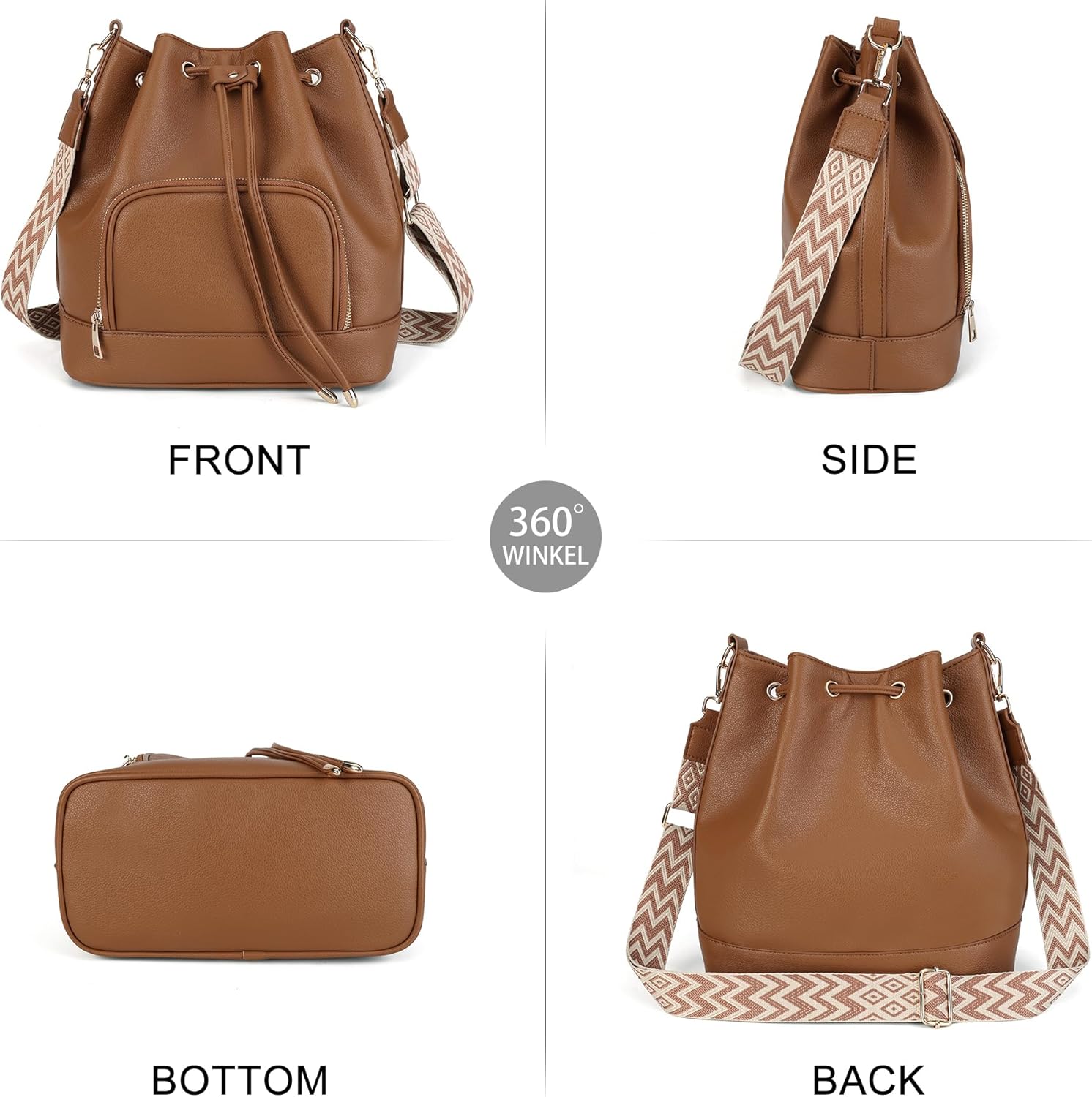 AFKOMST Drawstring Bucket Bag for Women Medium Spring and Summer Purse Hobo Handbag with Crossbody Guitar Strap | Fit 11" Pad, A5 Notebook, Long Wallet, Soft Vegan Leather - Image 4