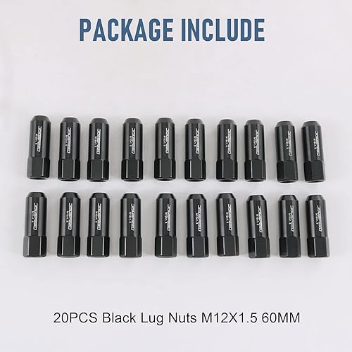 Miniatura 6 de JDMSPEED - Repuesto de tuercas de llanta alargadas de aluminio de 2.23pulgadas para llantas M12 x 1.5, 20unidades, color negro
