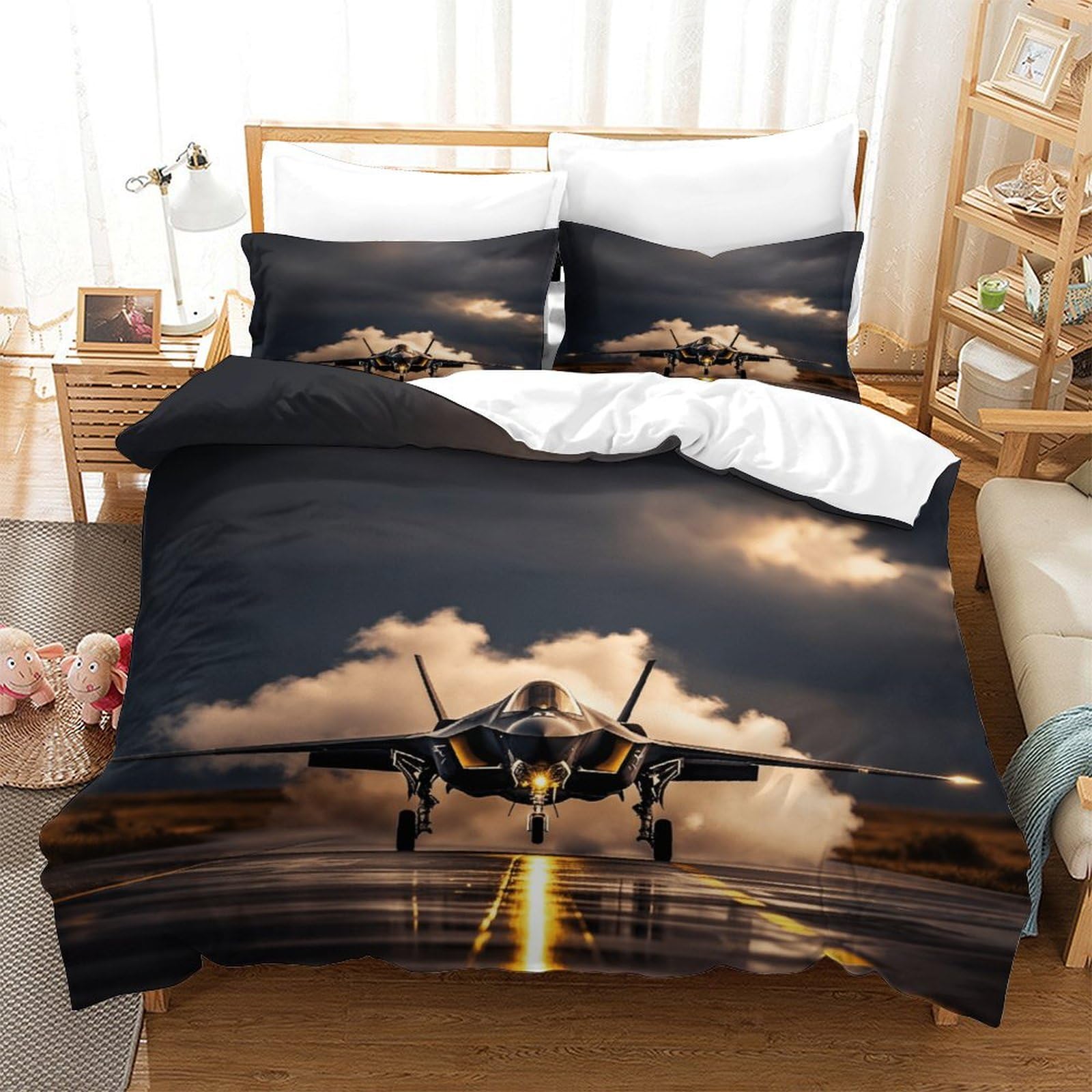 Dafufbw Boys F35 Fighter Jet Colorful Duvet Cover Set Hidden Zipper Stealth Aircraft Quilt Cover Set With Pillowcases Bedding Set Soft Microfiber Comforter Cover For Kids Adults Double（200X200cm）
