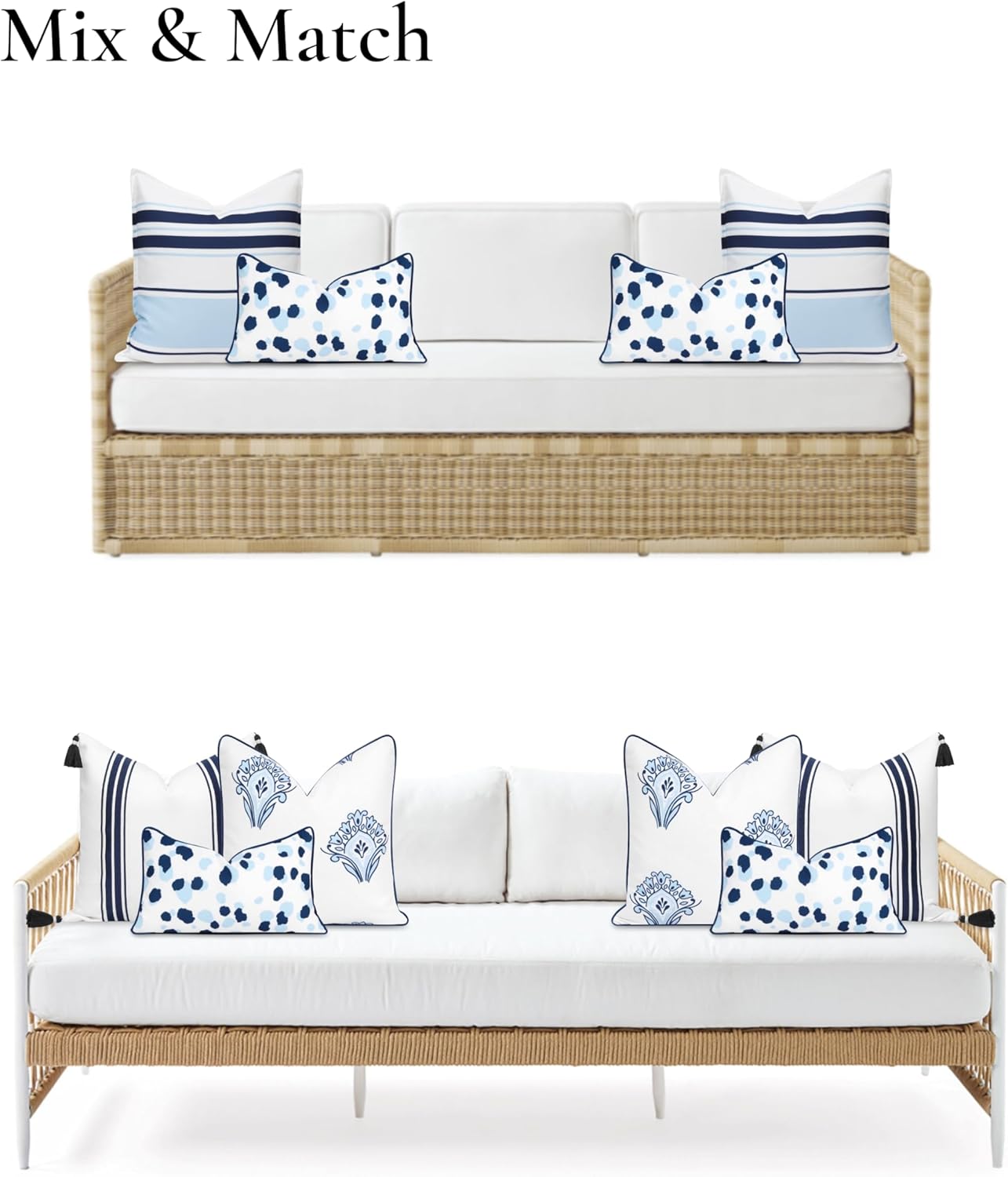 Hofdeco Premium Coastal Patio Indoor Outdoor Lumbar Pillow Cover Only, 12"x20" Water Repellent for Backyard, Couch, Navy Blue Leopard with Piping