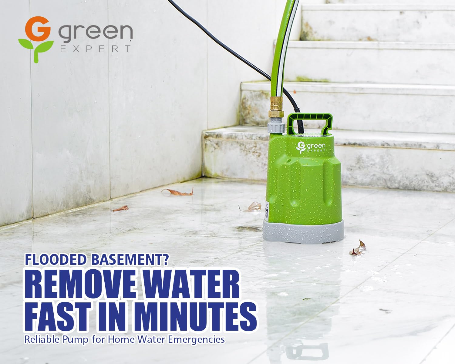 G green EXPERT Green Expert 203618 1/4Hp Portable Submersible Utility Water Pump 1585 Gph High Flow For Quick Flood Water Removal, Household Diy Drain Pump, Suit To Standard Garden Hose