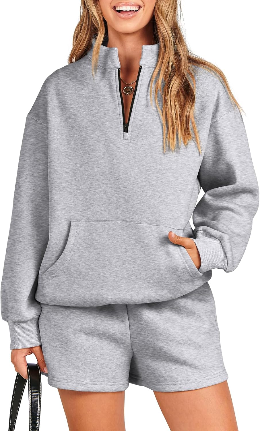ANRABESS Women 2 Piece Outfits Sweatshirt Shorts Sets 2024 Oversized Casual Lounge Sweat Set Sweatsuit Workout Tracksuit