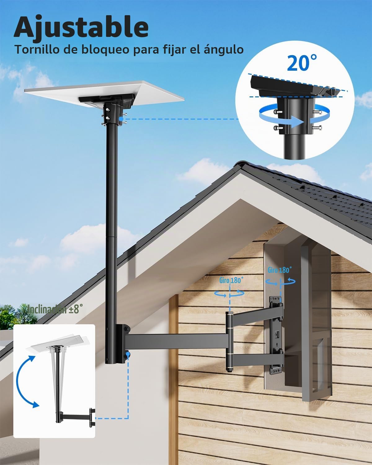 Starlink - Soporte de pared largo V3 ajustable de 360°, soporte de pared largo pivotante resistente, kit de montaje de poste Starlink Gen3 con adaptador de tubo Gen 3 para kit de Internet Gen3