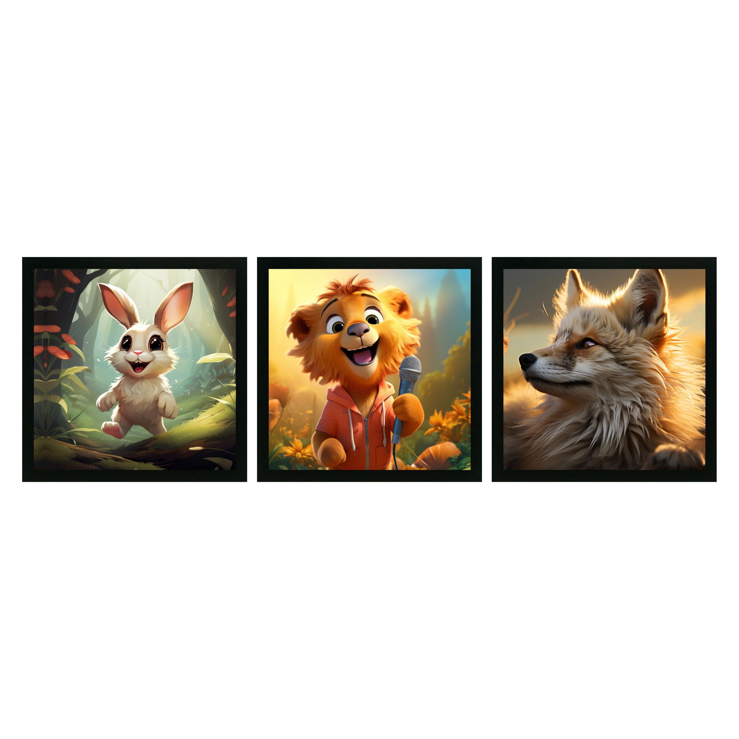 Printasta 3D Animal Photo Frames Set of 3 (9x9 Inch) – Kids Room Wall Decor with Colorful Animal Prints | Cute Wall Frames for Nursery, Play School, Bedroom & Home Decoration | Ready to Hang - Style A