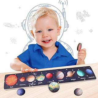 Wooden Puzzles for Toddlers, Space Puzzle for Solar System, Educational Toys for Kids, Preschool Learning Puzzle, Montessori Early Development and Activities