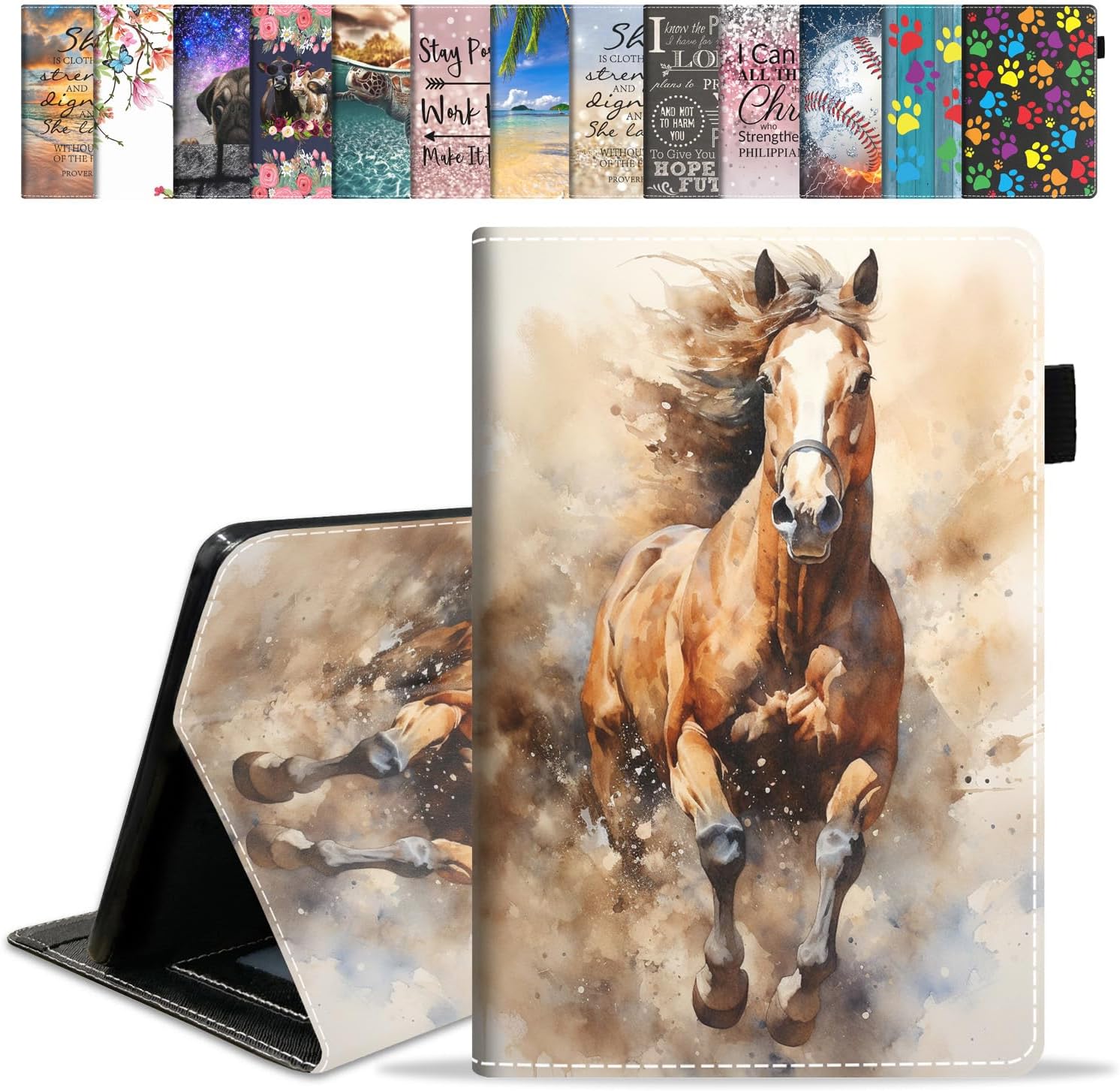 Case for All-New Amazon Kindle Fire HD 10 & 10 Plus Tablet 10.1" (13th/11th Generation, 2023/2021 Release) - Premium PU Leather Cover with Auto Sleep Wake, Watercolor Horse