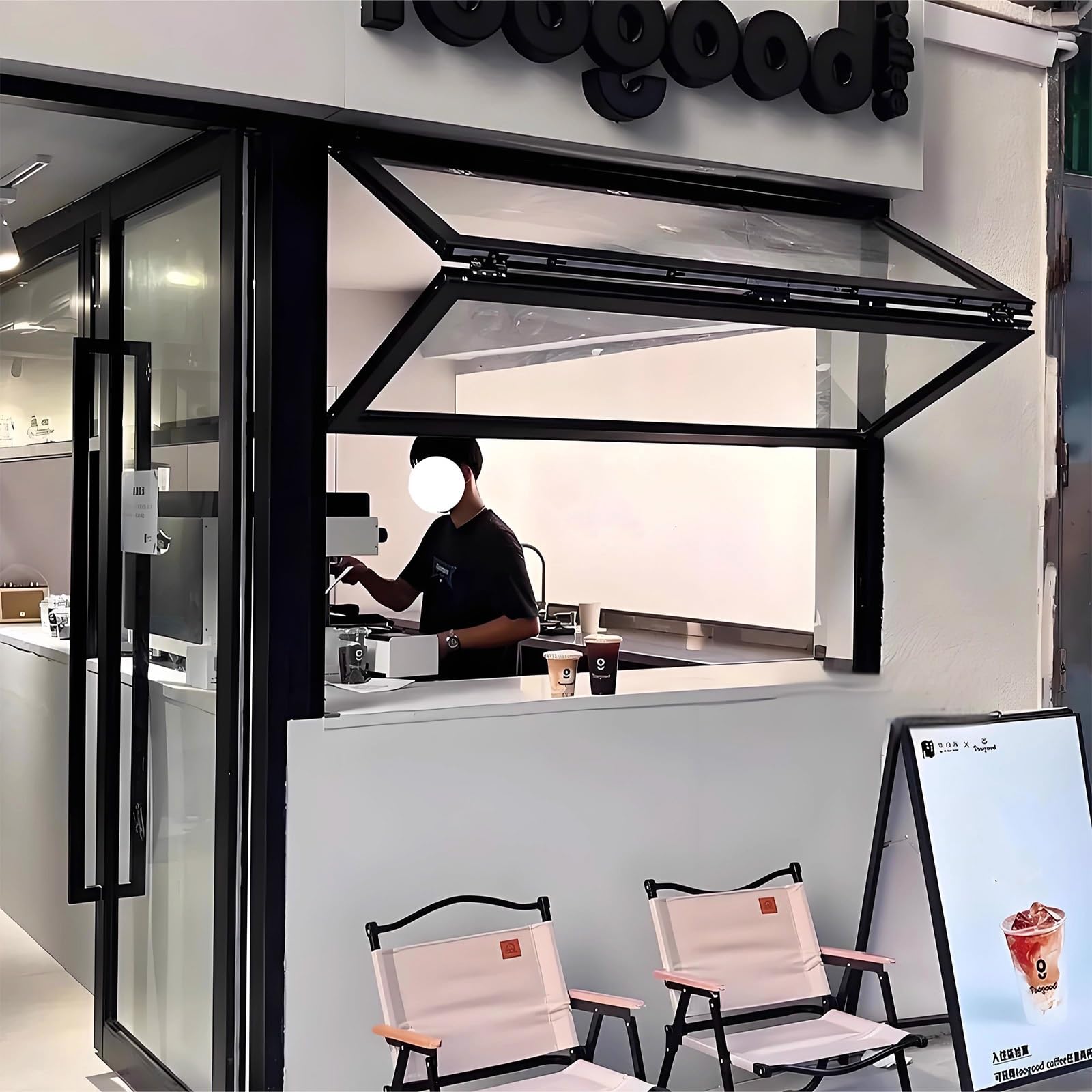 Fenêtre pliante pour concessions, fenêtre coulissante en aluminium, fenêtre de service abri avec verre trempé, pour Food Trucks, restaurants et fleuristes (34 x 48"/86 x 122 cm)