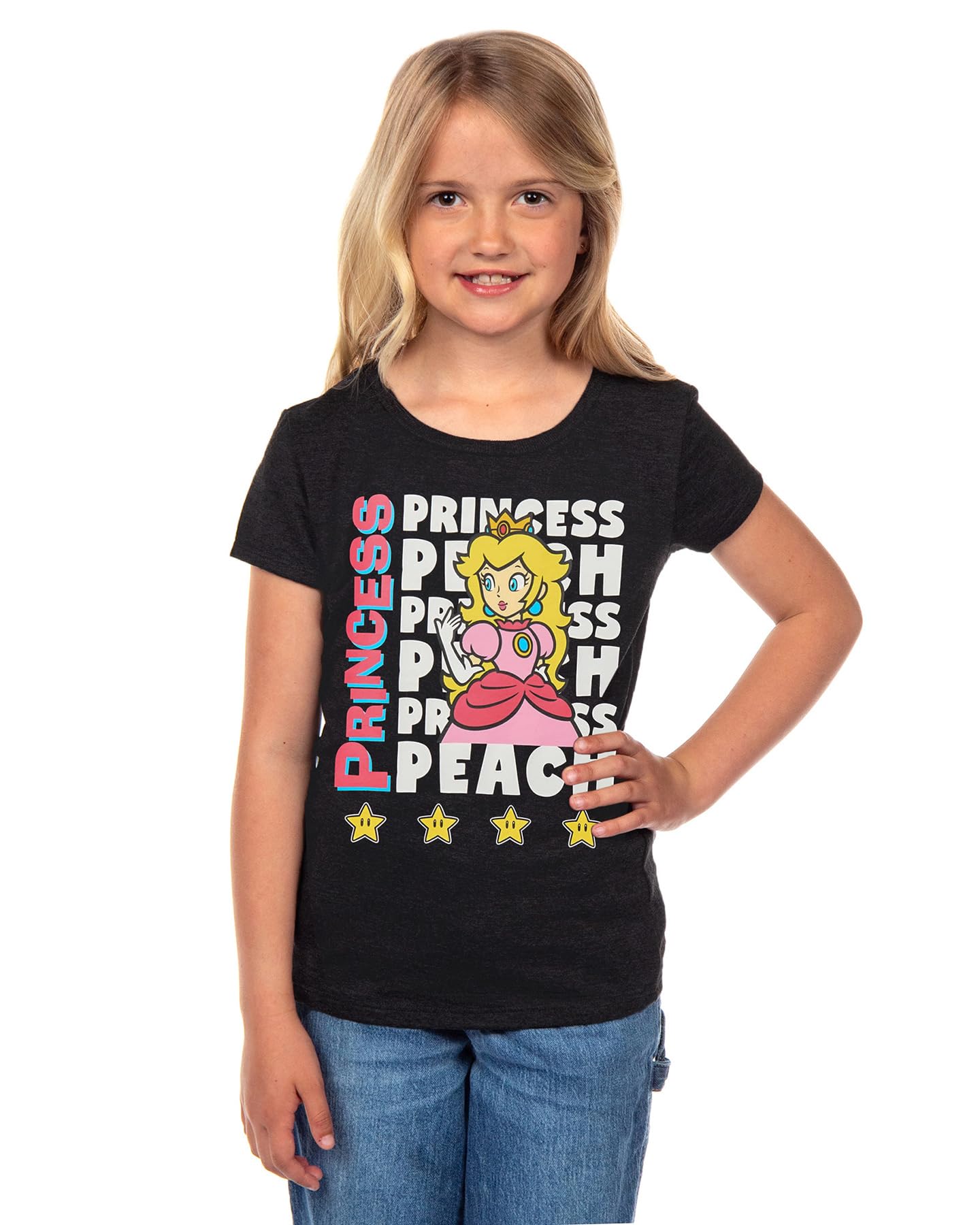 Super Mario T-Shirt Girls' Princess Peach Repeating Design Kids Short Sleeve Tee