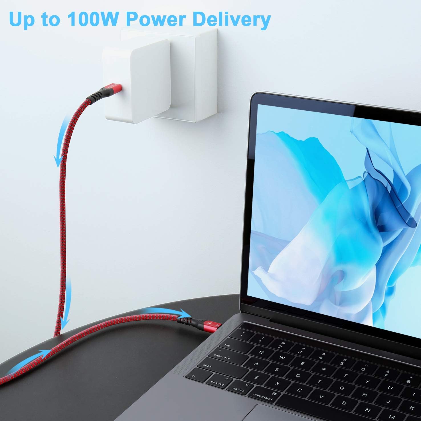 USB C to USB C Cable 6ft,Fasgear 100W Power Delivery PD USB Type-C 2.0 Cord, 20V 5A Fast Charging with E-Marker Chip,Compatible for MacBook Pro,Matebook,Pixel 3 XL,i-Pad Pro,Galaxy S10 S9,Switch (Red)