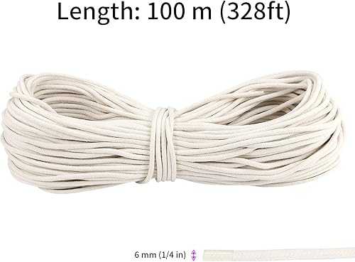 Miniatura 2 de JEUIHAU Cuerda de algodón de 328 pies de 14 de pulgada, cuerda blanca natural de 0.236 in para colgar ropa, manualidades, macramé, hacer cestas y