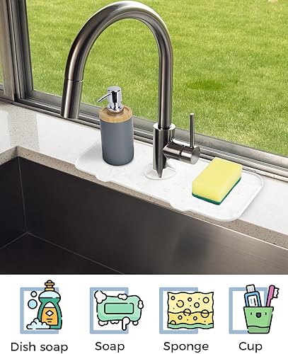 Miniatura 4 de Protector contra salpicaduras para fregadero de cocina, bandeja de silicona para atrapa goteo, dispensador de jabón para platos y alfombrilla de