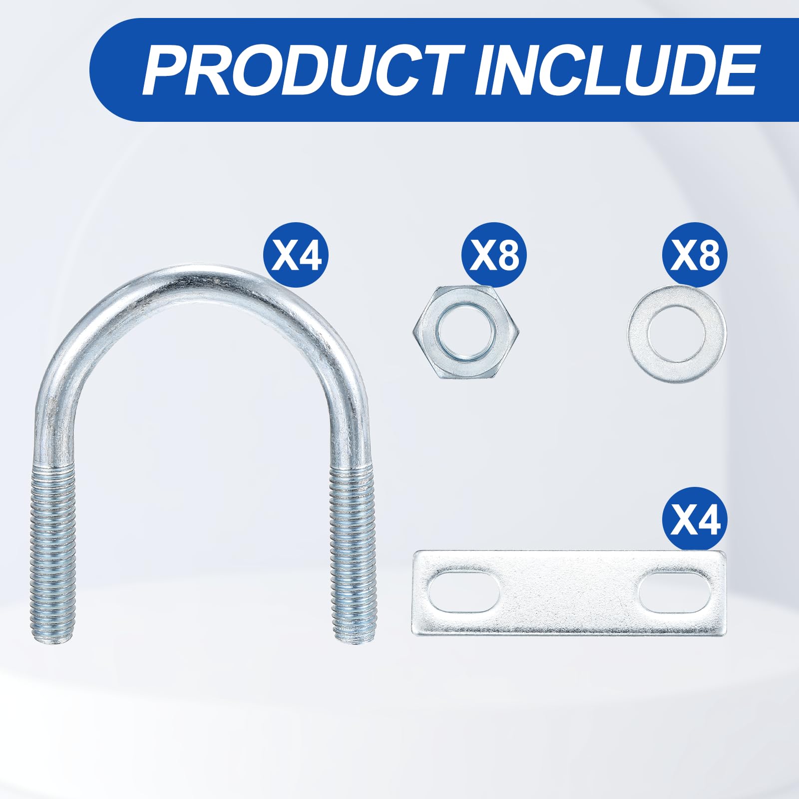 METALLIXITY U Bolts 4 Sets (5/16"(M8) x1.65"x2.51"), Round U Bolt Kits Carbon Steel with Accessories, for Construction Pipe - Image 3