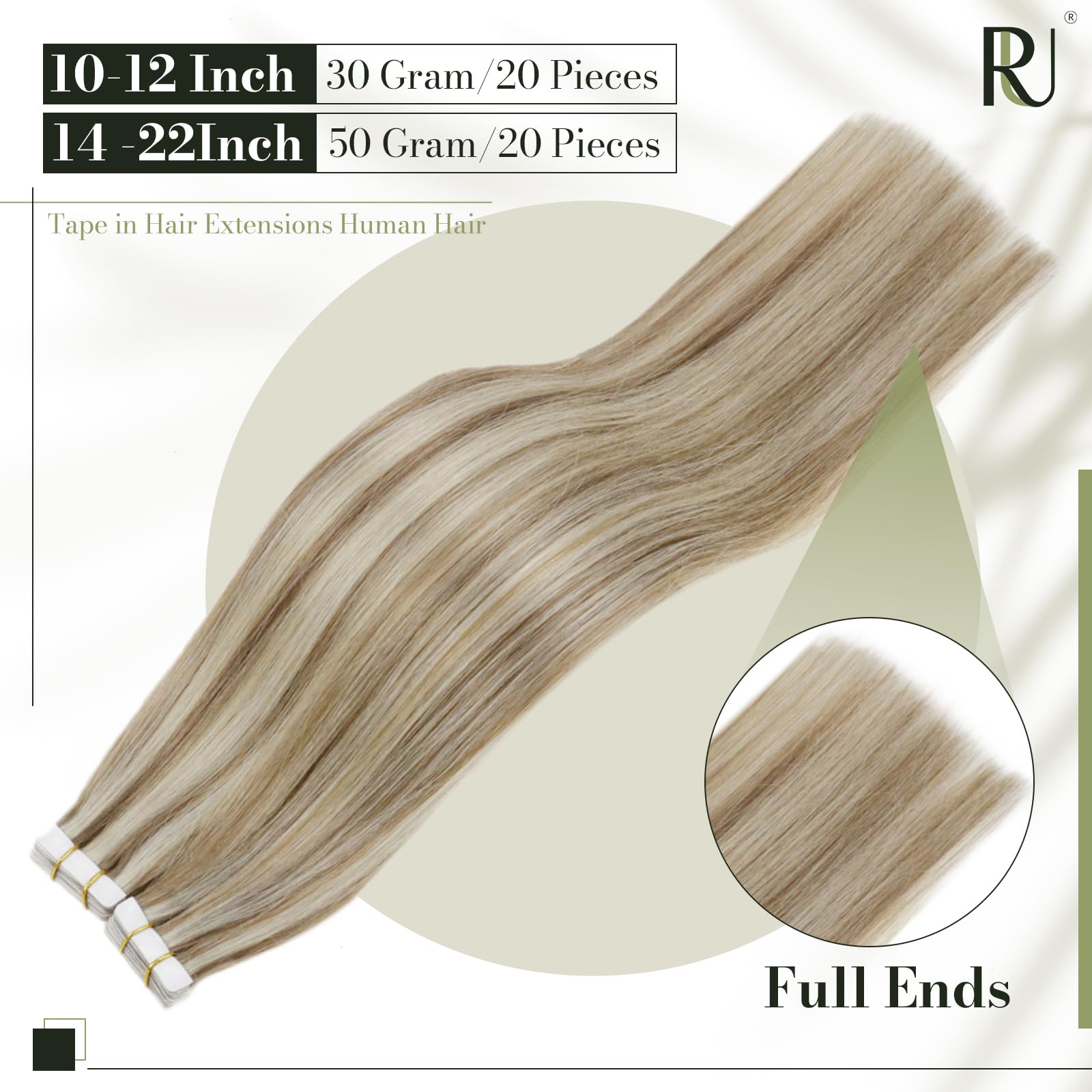 RUNATURE 18 Inch Tape in Hair Extensions Human Hair Blonde Tape Hair Extensions Invisible Tape in Hair Highlight Brown to Blonde Tape Hair 20pcs 50g #p8/60 - Image 3