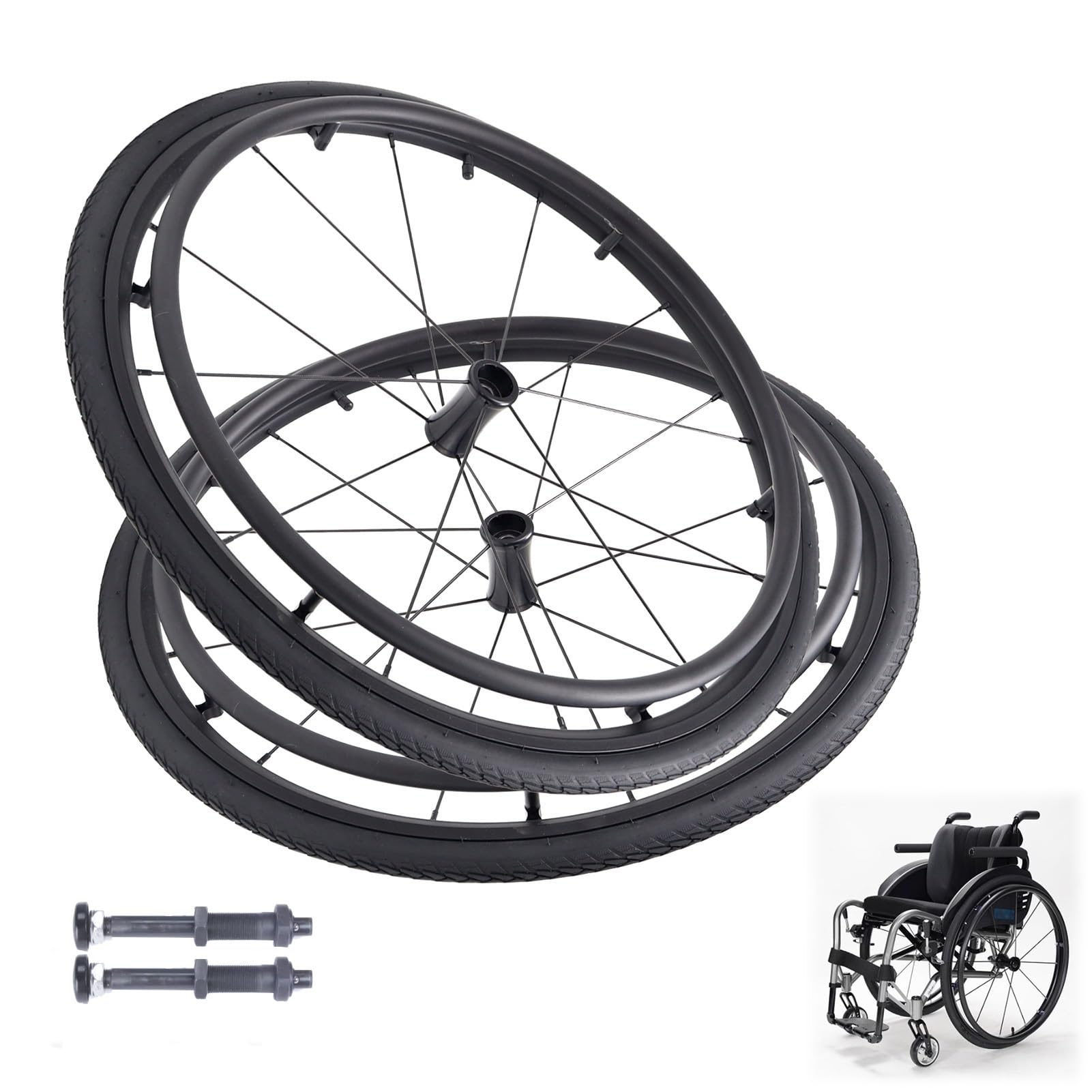 Rueda Trasera de Repuesto para Silla de Ruedas Deportiva de 24 Pulgadas (2 Unidades), Rueda Neumática Antideslizante, Conjunto de Rueda Trasera de 24" x 1"(Bearing 12mm)