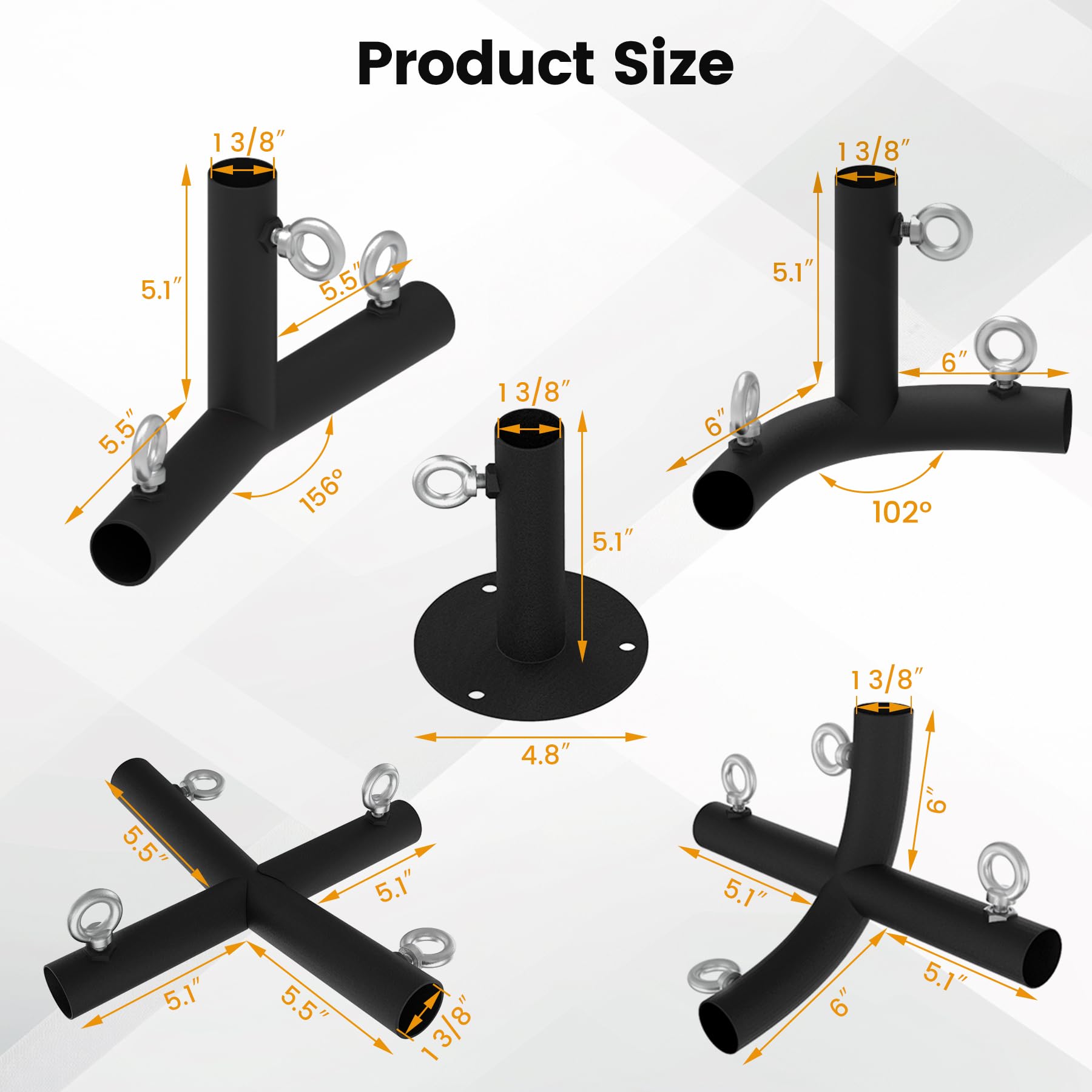 Accesorios de toldo de 1 3/8 pulgadas para piezas de marco de cochera de 8 patas, accesorios de tubería de toldo negro con pernos de ojo, kit de marco de cochera, conectores de pico bajo con
