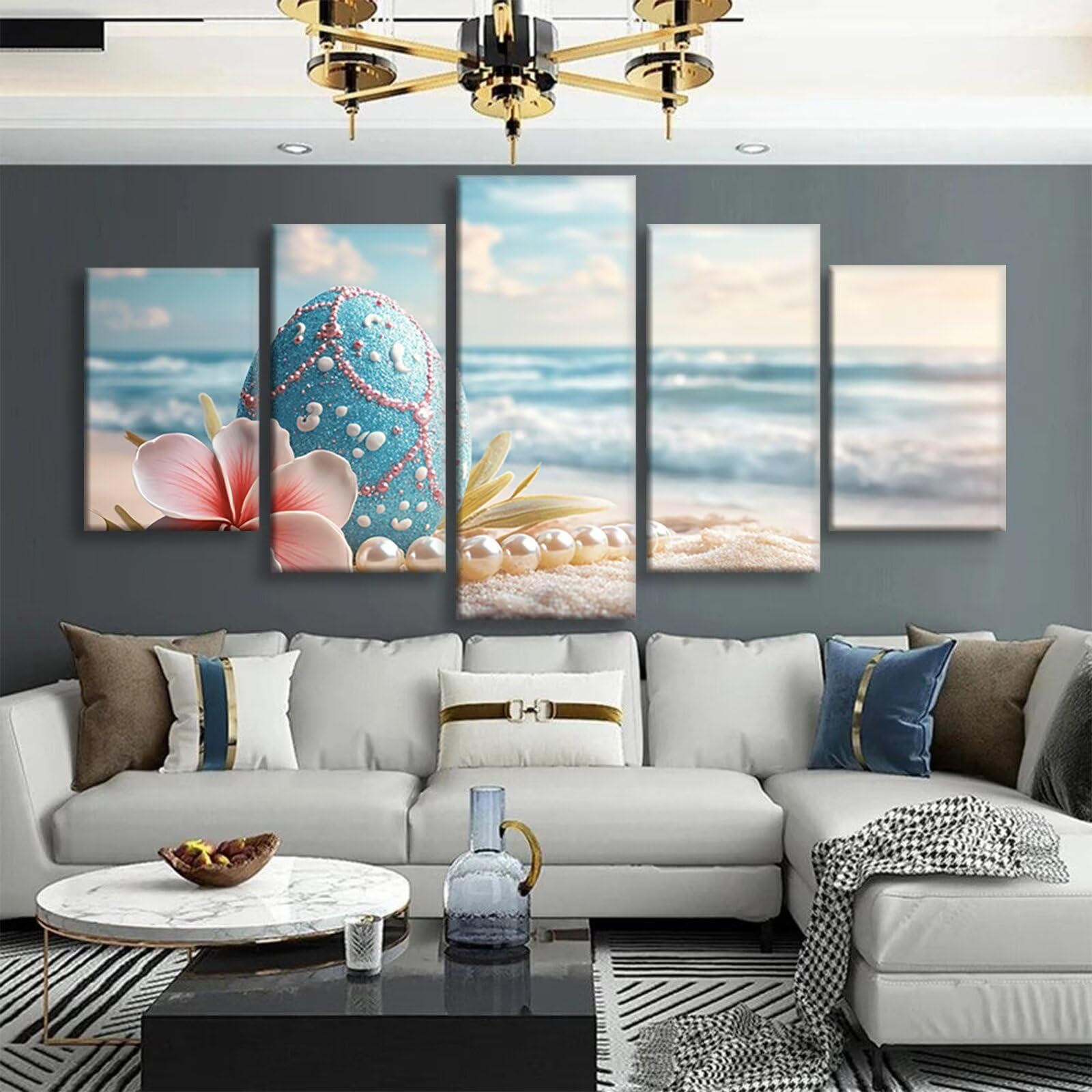Zestaw 5 sztuk plażowych diamentowych jajek wielkanocnych do malowania diamentami dla dorosłych, DIY, pełne okrągłe wiertło, kryształowe zestawy artystyczne, dla dorosłych, początkujących, sztuka i