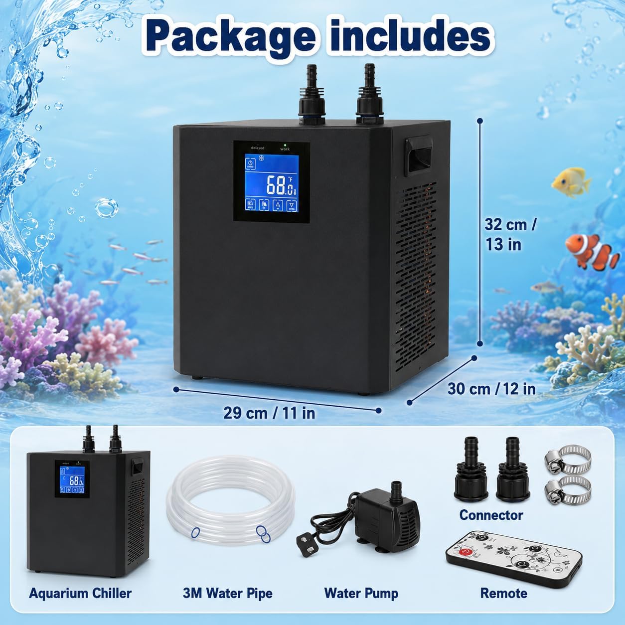 Enfriador de acuario de 1/3 HP para tanque de 79 galones con pantalla LED y
