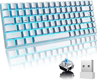 Mechanical Gaming Keyboard, Bluetooth/2.4GHz Wireless/Wired 3-mode Blue Switch 84 Keys Compact Keyboard, Rechargeable 3000 mAh Battery, 20 LED Blue Backlit Mode, Suitable for Office, Typist & Games