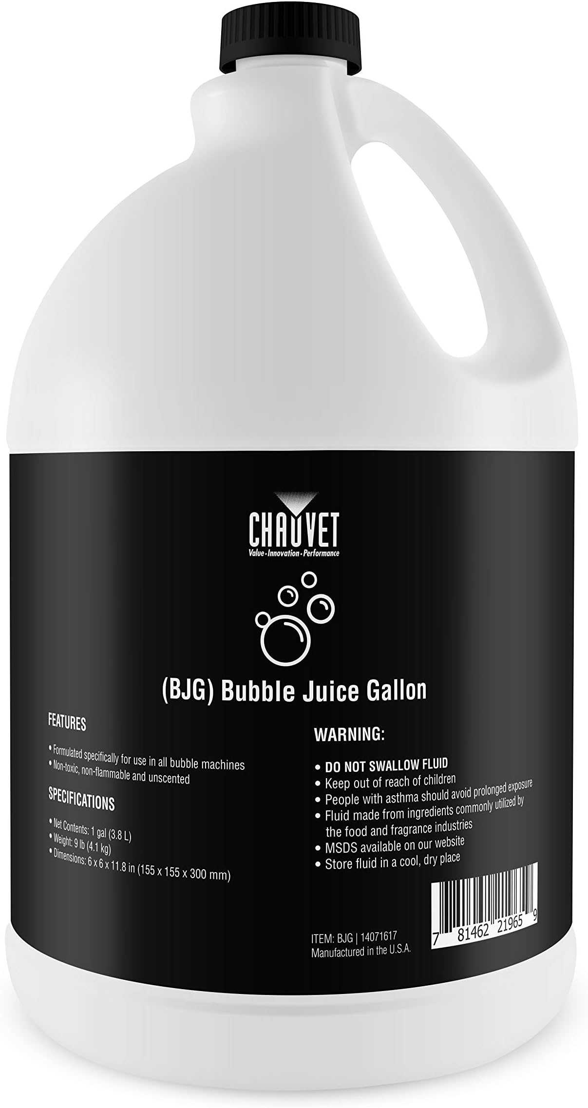 CHAUVET DJ – BJG Bubble Juice Gallon | Professional Bubble Fluid for High-Flying Bubble Output | Non-Toxic and Non-Staining Formula | Designed for Use with CHAUVET DJ Machines