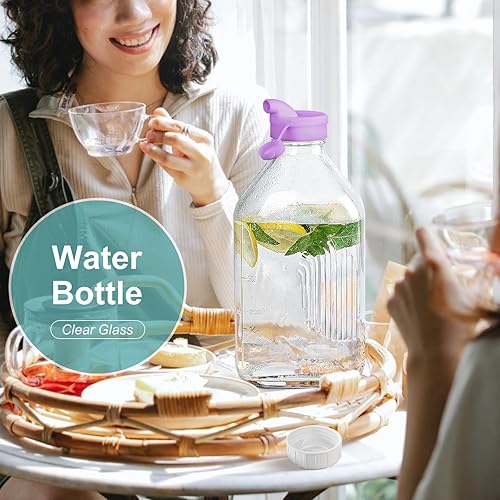 Miniatura 4 de Ritayedet Botella de leche de vidrio resistente de 64 oz con tapa de rosca hermética reutilizable y fuerte - Botellas de agua de 12 galón con líneas