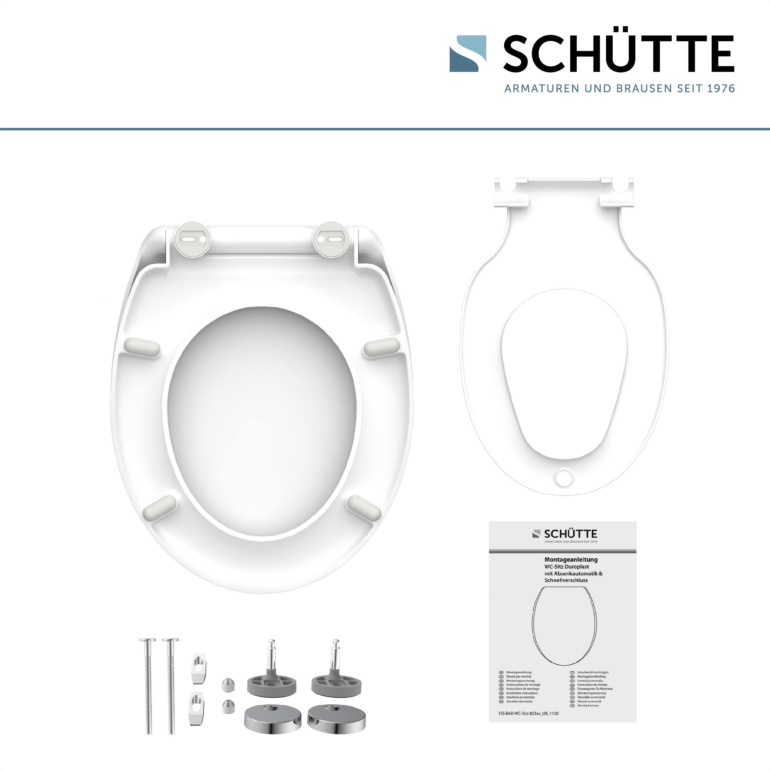 SCHÜTTE Family White 82940 - Asiento de inodoro de Duroplast con sistema de descenso automático y función desmontable, compatible con la mayoría de inodoros