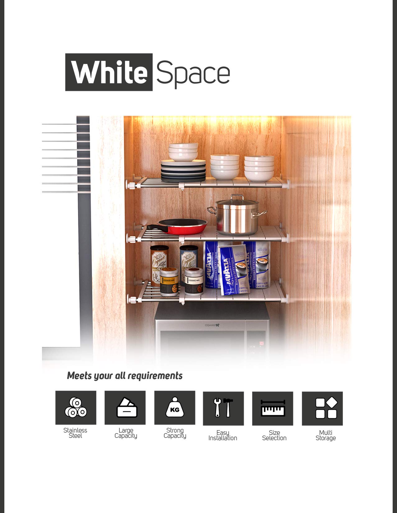 WhiteSpace Expandable Closet Tension Shelf Stainless Steel 16.5 in