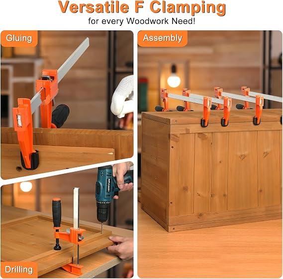 Medium-Duty Wood Clamps Sets, 4 Pack Bar Clamps 6-inch, 300 lbs Capacity 2.5 Throat, Quick Grip Sliding Trigger F Clamps for Woodworking/Metalworking