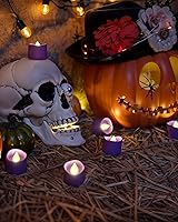 Vista 81 de Homemory - 24 velas de té negras, a pilas, duran más de 200 horas, sin llama, parpadeantes, falsas, eléctricas, LED, para Halloween, fiestas